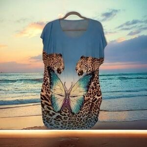 Beach Cover it has a butterfly with stones two leopards size Large blue …